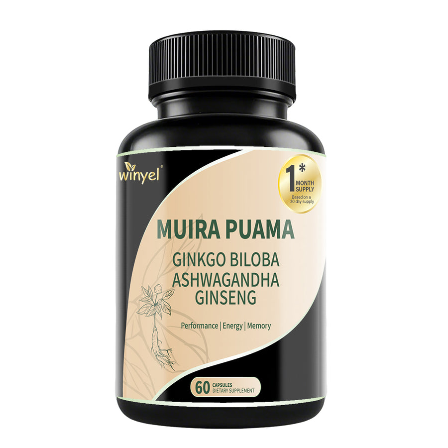 Muira Puama Ginseng Ashwagandha Ginkgo Tribulus  Herbal Supplements  Unleash Your Potential Through Our Pills  Dietary Supplements, Help Promote An Active And Healthy Lifestyle  60 Capsules